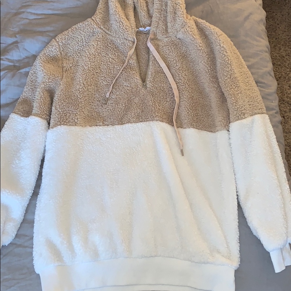 Tan and White Sherpa Half Zip- Small